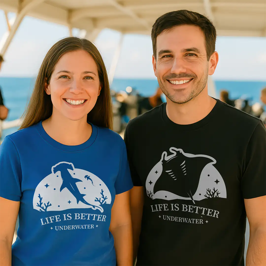 Couple wearing Scuba Diving T-shirts